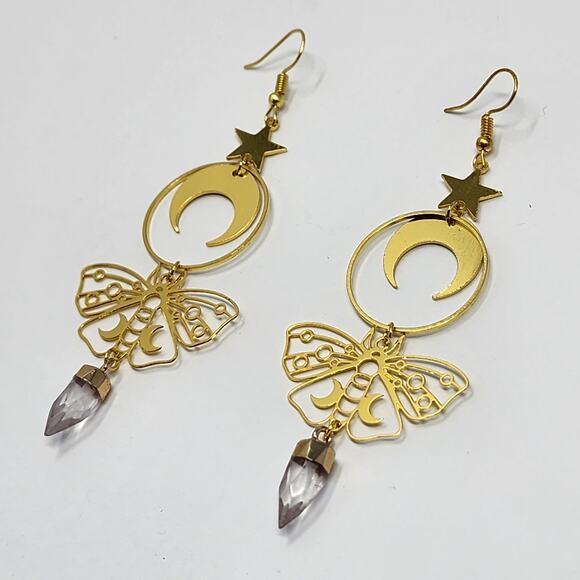Celestial Butterfly Quartz Crystal Earrings - Picture 1 of 6